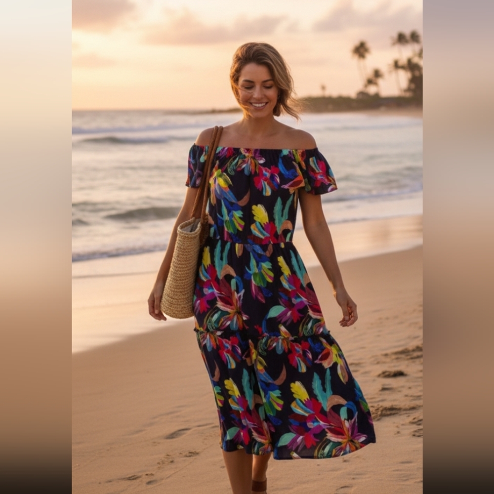NWT La Blanca Black tropical dress cover up XL
